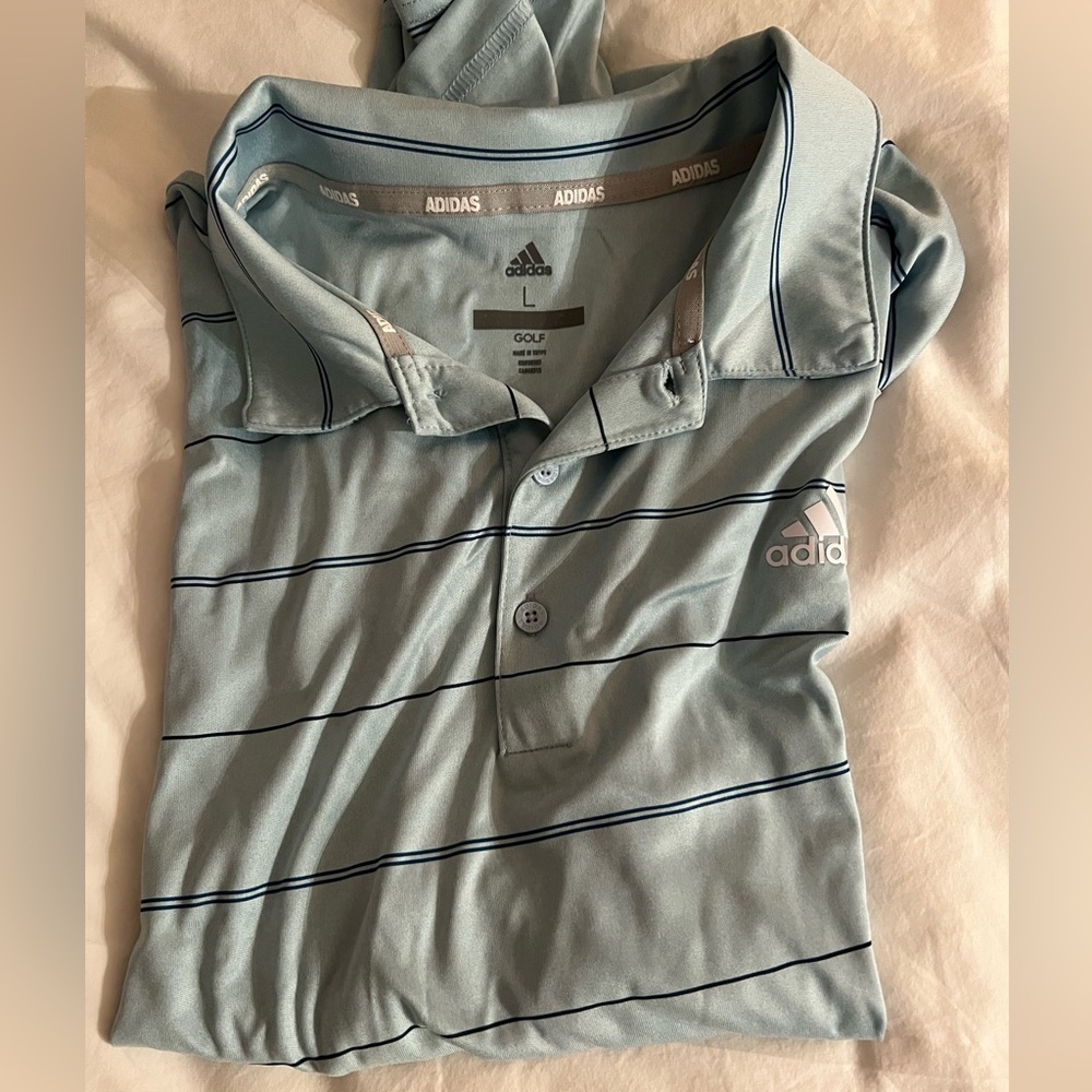 Adidas Golf Shirt. Blue Striped. Size L.
